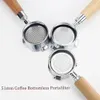 51mm kaffe bottenlös portafilter med filterkorg trähandtagsersättning för Delonghi kaffemaskinverktyg 240313