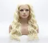 Iwona hårvågig långvit ljus blond mix peruk 61001613 halv hand bunden tung densitet syntetisk spets front wig9516096