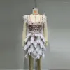 Party Dresses Luxury Pearls Rhinestone Pärled Prom Women White Feathers Patchwork Mini Dress Birthday