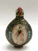 Collezione di bottiglie Antica Cina Cloisonne Intaglio in bronzo Intarsio Dio della longevità Ricchezza Pittura Tabacco da fiuto