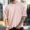 Nouveau Fitn Sports Exercice Corduroy Loose T-shirt Summer Crewneck Cott Courir Lâche Manches courtes 23WC #