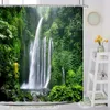 Cortinas de ducha Cortina escénica Selva tropical Cascadas Ríos Bosques Paisajes urbanos verdes Sol costero Paisaje natural Decoración de baño