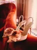 Sandals 2024 Velvet Fur Ball Pointed Toe Stiletto High Heel Back Strap Sexy Women Shoes Summer Banquet Party Runway Fashion