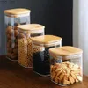 Bottiglie di stoccaggio Barattoli Contenitori per alimenti in vetro con coperchio in legno Snack da cucina Frutta Caramelle Noci Articoli vari Caffè Organizzatore di stoccaggio per cucina 240327