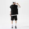 Sommer Männer Große Größe Sport Anzug Atmungsaktive Freizeitkleidung Wild High Street Chic Gefälschte Zweiteilige Casual T-shirt Einfache Shorts e22w #