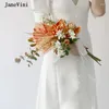 Wedding Flowers JaneVini Romantic Orange Orchid Eucalyptus Bridal Silk Bouquet Artificial Roses Korean Style Bride Marie