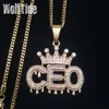 Mens Crown CEO 초기 편지 Pedant Cuban Chain 목걸이 스테인리스 스틸 맞춤형 골드 다이아몬드 블링 다이아몬드 힙합 보석 282c