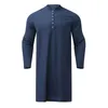 Jubba Thobe Islamiska kläder för muslimska FI -man LG Robes Solid LG Sleeve Arabic Arab Simple Casual Mens Shirt 5XL W9W7#