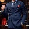 2023 Neue Männer Anzüge Marineblau Spitzen Revers Busin Casual Formal Kostüm Homme Zweireiher Slim Fit 2 Stück Set Jacke Hosen C0d6 #