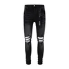 American Fashion Brand Pur New Herr Black Knee Ripped Jeans tvättade och malda vita elastiska smala fit leggings