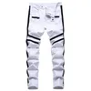 Męskie dżinsy punk Men Zipper Hip Hop Slim Fit White Rower Elastic Split Podzielone dżinsowe spodnie bawełniane moda swobodne jogging męskie ubranie 230909 Dr otqds