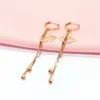 Boucles d'oreilles pendantes en or violet 585, goutte festonnée scintillante pour femmes, plaqué Rose 14K, longue boucle d'oreille à franges, bijoux de mariage