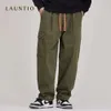 Pantaloni a gamba dritta con coulisse Dragon da uomo nella primavera del 2024, puro cotone lavato e usurato, indumenti da lavoro larghi e pantaloni casual da uomo