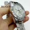 Autres montres BLIGER 39mm lunette en acier argenté inséré quartz timing montre d'affaires pour hommes VK63 mouvement saphir cadran blanc Lume J240326