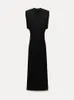 Sexy Black Split Sleeveless Shoulder Pads Bodycon Dress Women Zipper Slim Midi Dresses Elegant Female Party Robe 240327