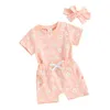 Kleidungssets Kleinkind Baby Mädchen Sommer Trim Outfits Gänseblümchen Rüschen Kurzarm T-Shirts Tops Elastische Shorts 2 3-teiliges Kleidungsset