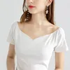 Summer Cotton square neck T shirt women short-sleeved clothes Slim Sexy tops Red White Black retro womens T-shirts 006