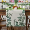 Chemin de Table en lin feuilles d'eucalyptus, décoration de maison saisonnière printemps été vert vacances fête à manger 240325