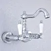 Grifos del fregadero del baño Pulido Cromo Latón 360 Caño giratorio Grifo del lavabo Doble manija Agujero Cocina Mezclador de agua fría Dsf544