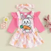 Kleidungssets 0-18 Monate Baby Mädchen Ostern Kostüm Langarm Overall gepaart mit Cartoon Plaid Overall Rosa Riemen Rock Set Kopfbedeckung