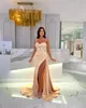 Elegantes vestidos de noche de sirena color beige espaguetis coloridos diamantes de cristal vestido de fiesta vestido largo dividido para ocasiones especiales