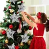 Flores decorativas TOYANDONA 12pcs Artificial Natal Glitter Ornamentos Árvore de Natal Casamento com Decoração de Hastes