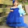 Robe à fleurs bleu Royal pour petites filles, avec traîne et nœud perlé, princesse pour petits enfants, mariage, anniversaire, première communion, fête 240312