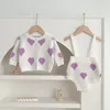 Clothing Sets Spring Autumn Infant Baby Girls Knit Long Sleeve Love Print Coat Rompers Kids Sweater Suit Clothes 0-24M