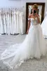 Gorgeous Lace Tulle Wedding Dresses A Line Off Shoulders Appliques Sweep Train Bridal Gowns Custom Made Robes BC18484