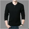 Herrtröjor Herr MENS 2021 Henley Neck Sweater Fashion V-ringen varm Slim Plover för män Autumn Casual Long-Sleeve Homme Knittwear Drop D Dhtcr