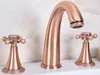 Bathroom Sink Faucets Antique Red Copper Dual Handle Faucet Deck Mounted 3 Install Holes And Cold Water Lavatory Taps