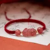 Charm Bracelets Handmade Womens Bracelet Natural Stone Stberry Crystal Brave Troops Red Rope Woven Lucky Drop Delivery Jewelry Oted2