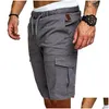 Shorts pour hommes Hommes d'été Casual Couleur unie Poche Gym Sport Courir Entraînement Cargo Jogger Pantalon Noir Bleu Marine Drop Livraison Appa Dhxca