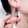 Dangle Earrings Mysterious Blue Flower Mesh Hollow Zircon Tassel For Women Exquisite Temperament Luxurious Ladies Wedding Jewelry