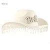 Bérets B36D Bachelorettes Party Cowboy Chapeau pour la mariée avec perle frangée douche nuptiale Cowgirl Carnavals Poshoots