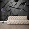 Fonds d'écran Moderne Luxe 3D Stéréoscopique Noir Géométrique Triangle Mural Pour Salon Bureau Décor Industriel Papier Peint