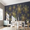 Wallpapers Milofi personalizado grande papel de parede mural 3d linhas douradas em relevo flor nórdica fundo minimalista