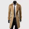 Herfst Winter Mannen Lg Trenchcoat Double-Breasted Effen Kleur Eenvoudige Mid-Lengte Winddicht Dikke Britse Fi Slanke jas Y7Vd #