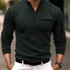 Male Shirt Quarter Zip Work Daily Wear Long Sleeve Fashion Comfortable Plain Pocket Sportswear Men Clothes Camisetas Hombre 240323