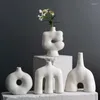 Vasi Ceramica Bianca Vaso Opaco Arte Astratta Moderna Scultura Nordica Soggiorno Ufficio Desktop Decorazione di Fiori Secchi Tavolo