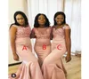 Robe demoiselle d039honneur 3 Styles Mermaid Pink Bridemaid Dresses African Pears Lace Prom Dress Wedding Party Gowns8646486