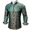 luxury Shirts for Men Silk Lg Sleeve Green Gold Paisley Slim Fit Male Blouses Casual Formal Tops Breathable Barry Wang j7Ds#