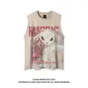 Tanques de mujer Mujeres camiseta rosa Harajuku Coreano Y2K Impresión gráfica Tee Top Vintage Elegante Estética Camisetas sin mangas 2000s Trashy