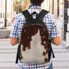 Sac à dos Brown Calf Cowhide Voyage Hommes Femmes École Ordinateur Bookbag Peau d'animal Fourrure Cuir Texture College Student Daypack Sac