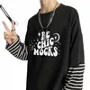 Sommer Fi Slogan BE CHIC MOCKS Brief Drucken T-shirts Trendy Weiß Slogan Hip Hop Ästhetische Tops Lg Sleeve Gestreiften T-shirt T7yC #