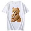 Stampa dei nuovi uomini Cute Teddy Bear bere birra Poster T-shirt estiva manica corta Top Cott T-shirt Cool T-shirt Top Streetwear C04S #