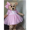 Mascot kostymer halloween jul söt rosa björn maskotte tecknad plysch fancy klänning maskot dräkt