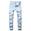 Heren Jeans Heren Lichte kleur Slim Fit Gat High Street Blauw Niet-elastisch Casual Mode Stedelijk Stretwear Drop Delivery Kleding Kleding Dhfaz