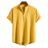 Мужская летняя рубашка с принтом и воротником, льняные топы Fi, повседневная свободная рубашка с короткими рукавами, блузка для мужчин c9ZM #
