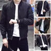 Moderner schwarzer Slim-Fit-Jackenmantel mit Stehkragen für Herren, dünn und leicht, lange Ärmel, Größen M ~ 2XL, aus Polyester E19t#